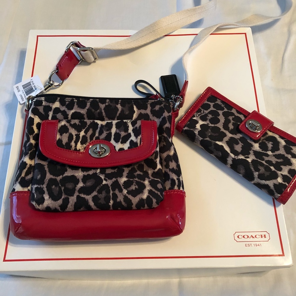 Coach Ocelot crossbody w/matching credit card case
